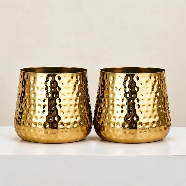 Iron_Contemporary_Hammered_Gold_Planter_Pot_-_Pack_of_2