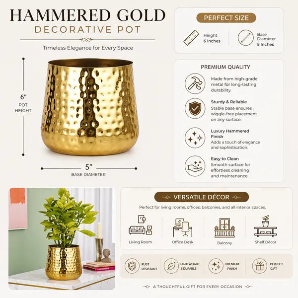 Metal_Contemporary_Hammered_Gold_Decorative_Plant_Pot
