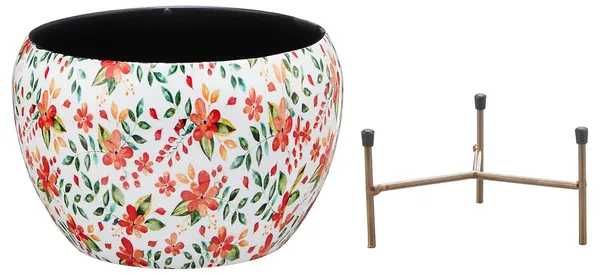 Metal_Floral_Print_Planter_Pot_With_Stand