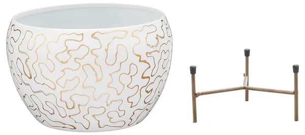 White_Abstract_Pattern_Plant_Pot_With_Stand