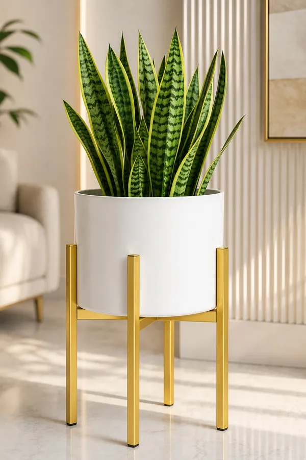 Modern_White_Planter_Pot_With_Gold_Stand