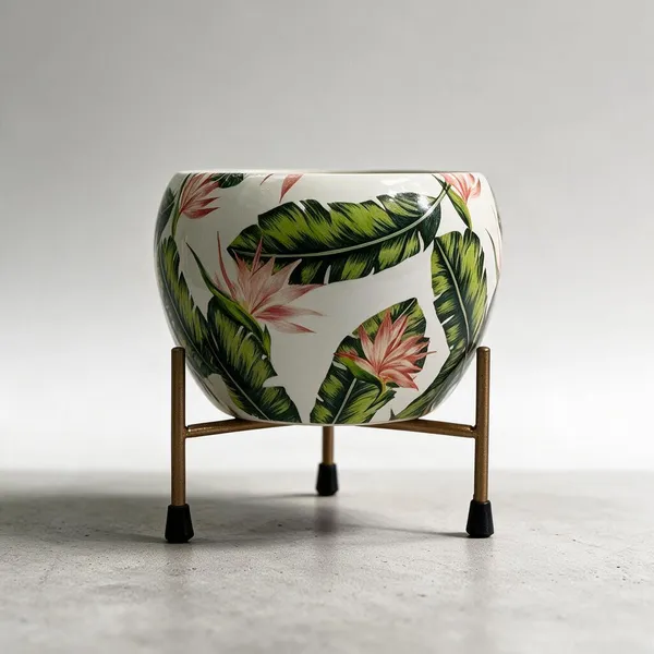 Ceramic_Modern_Printed_Multicolor_Flower_Pot_With_Metal_Stand