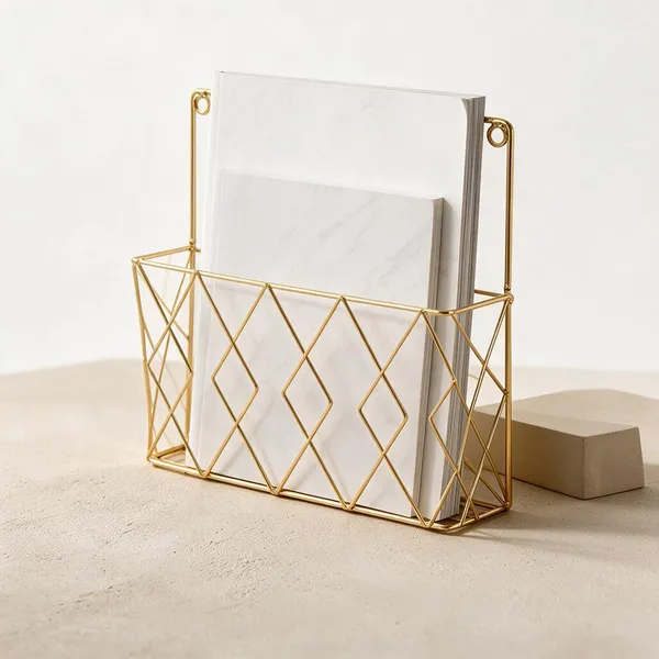 Iron_Modern_Geometric_Wire_Gold_Magazine_Holder