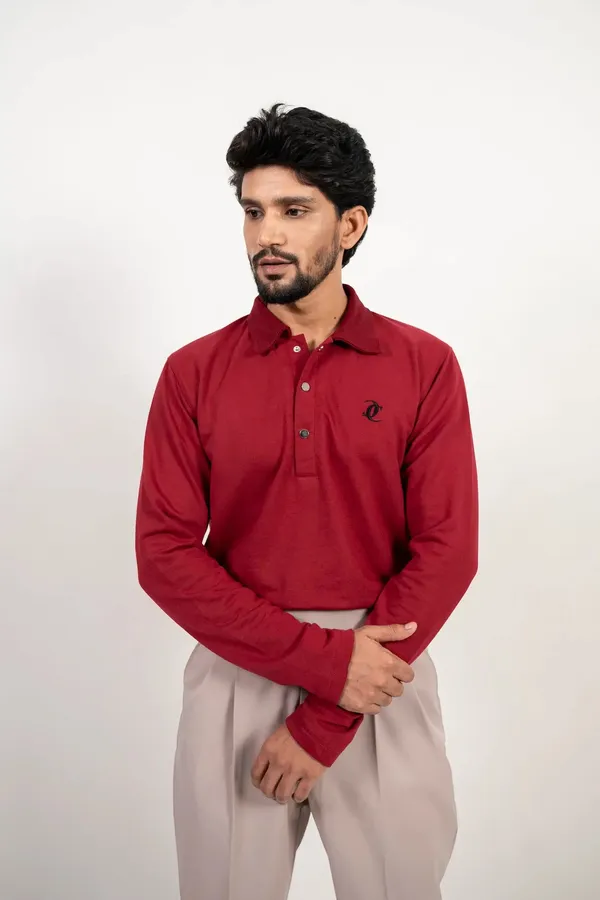 The_Premium_Buttoned_Polo_Crimson_Red