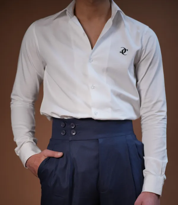 White_Broad_Placket_Button_Down_Shirt_For_Men