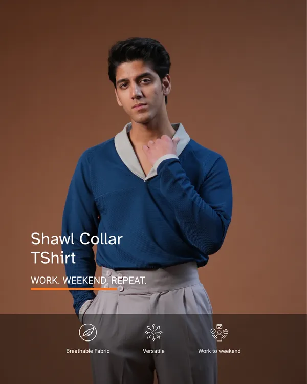 Airforce_Blue_Knit_Shawl_Collar_T_Shirt_For_Men