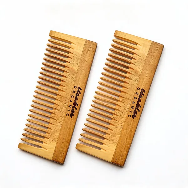 Usables_Organic_Kachhi_Neem_Wood_Wide_Tooth_Comb_Anti-Static_-_Pack_of_2