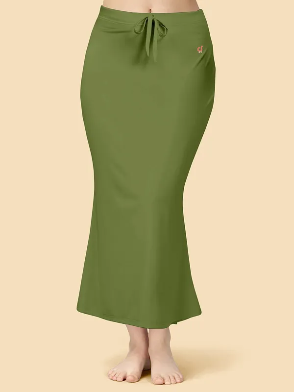 Army_Green_Drawstring_Mermaid_Saree_Shapewear_For_Women