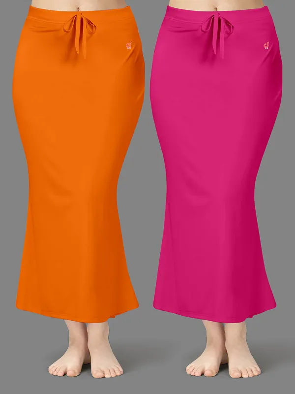 Orange_And_Pink_Fitted_Drawstring_Skirts_for_Women