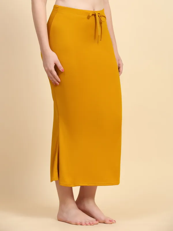 Yellow_Fitted_Drawstring_Long_Skirt_for_Women
