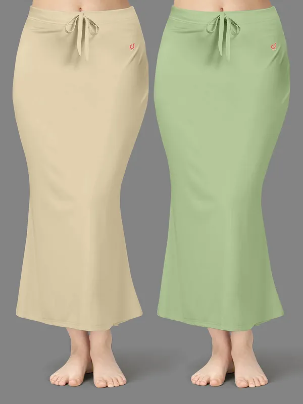 Beige_And_Green_Drawstring_Mermaid_Skirt_for_Women