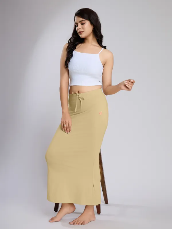 Beige_Cotton_Saree_Shapewear_Petticoat_�_Stretchable_Mermaid_Fit,_Drawstring_Waist
