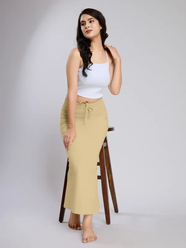 Beige_Cotton_Saree_Shapewear_Petticoat_�_Stretchable_Mermaid_Fit,_Drawstring_Waist