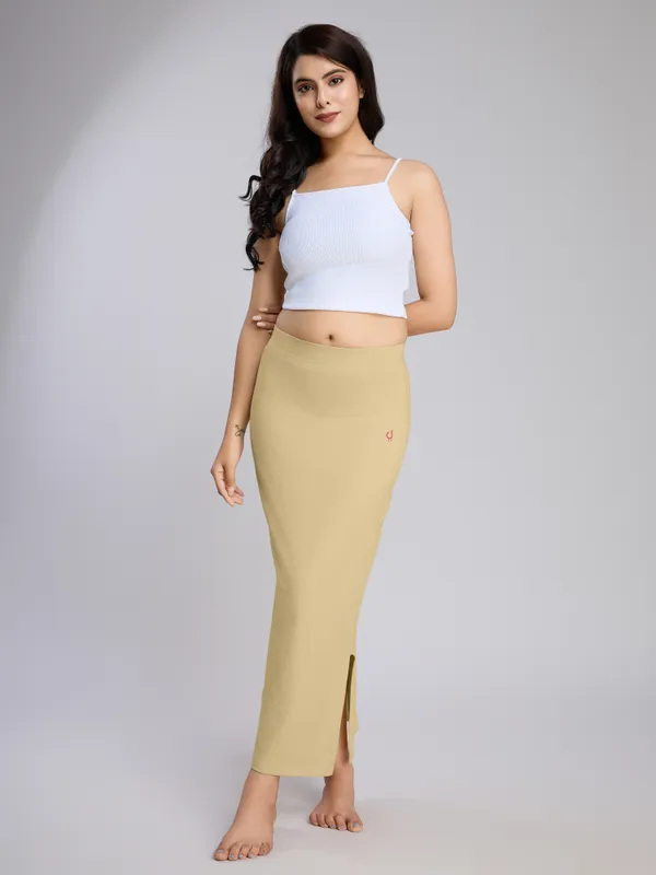 Beige_Cotton_Saree_Shapewear_Petticoat_�_Stretchable_Straight_Fit,_Drawstring_Waist