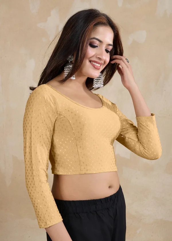 Beige_Dobby_Pure_Cotton_Elastin_Stretchable_Readymade_Blouse