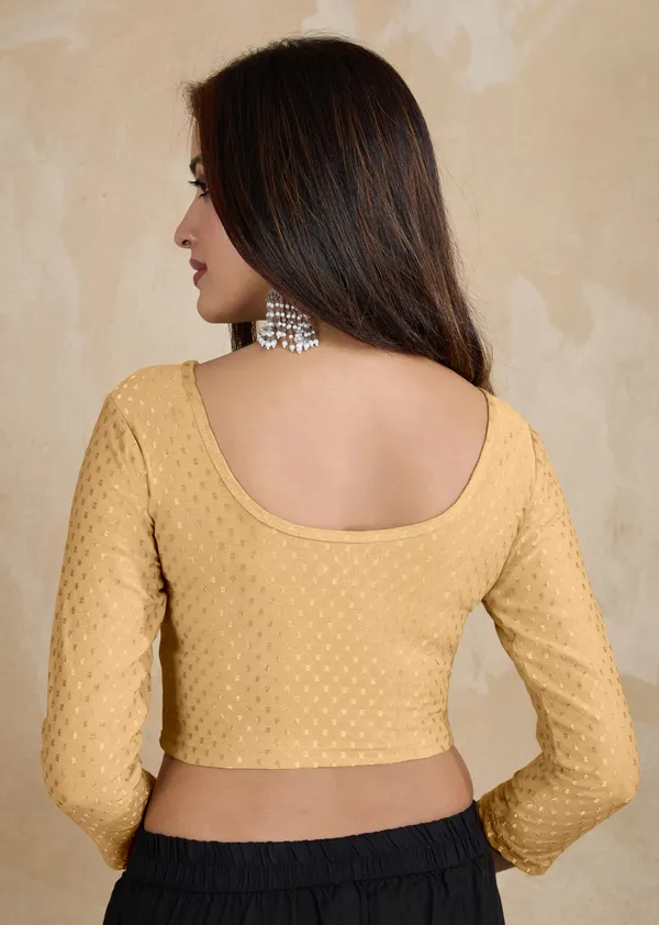 Beige_Dobby_Pure_Cotton_Elastin_Stretchable_Readymade_Blouse