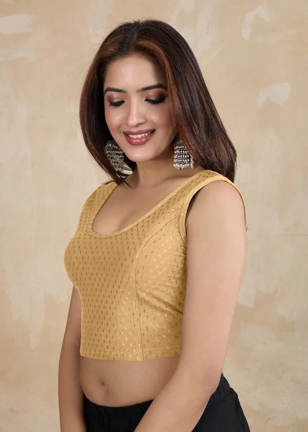 Beige_Dobby_Pure_Cotton_Elastin_Stretchable_Readymade_Blouse