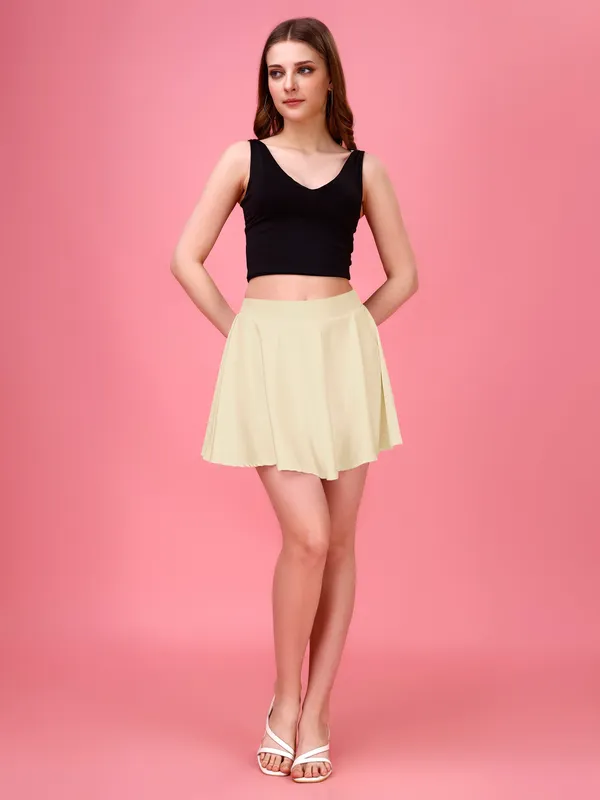 Beige_Flared_Skater_Mini_Skirt_with_Inner_Shorts_�_High_Waist,_Stretchable_&_Comfortable_Fit