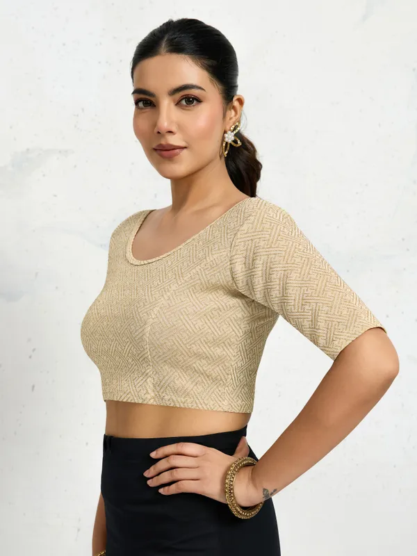 Beige_Polyester_Elastane_Zari_Stretchable_Ready_to_Wear_Blouse_for_women
