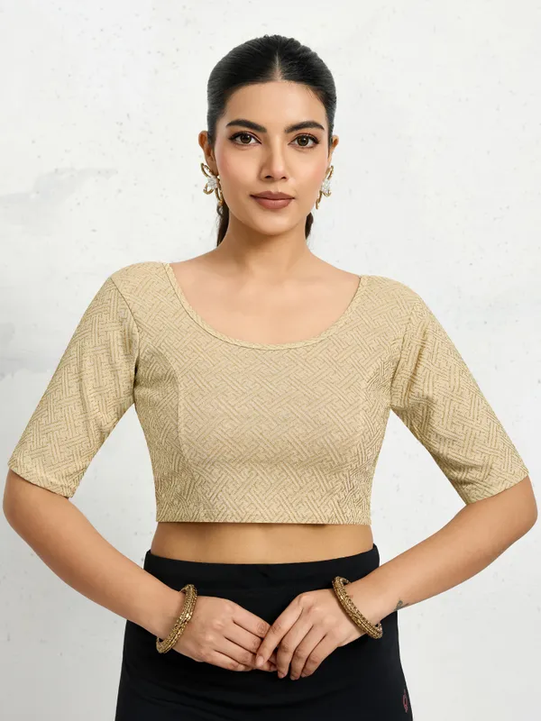 Beige_Polyester_Elastane_Zari_Stretchable_Ready_to_Wear_Blouse_for_women