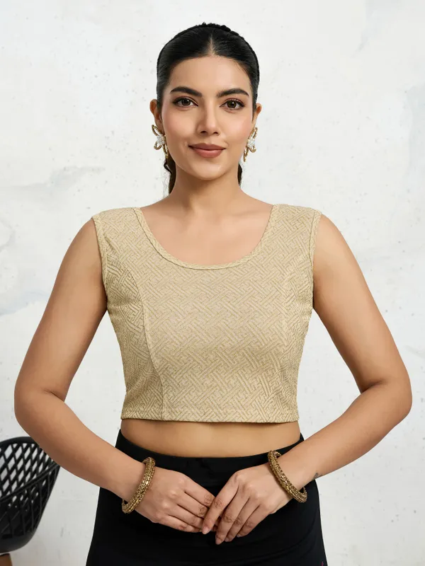 Beige_Polyester_Elastane_Zari_Stretchable_Sleeveless_Ready_to_Wear_blouse_for_women