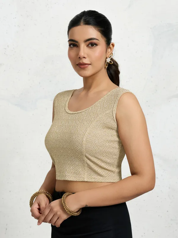 Beige_Polyester_Elastane_Zari_Stretchable_Sleeveless_Ready_to_Wear_blouse_for_women