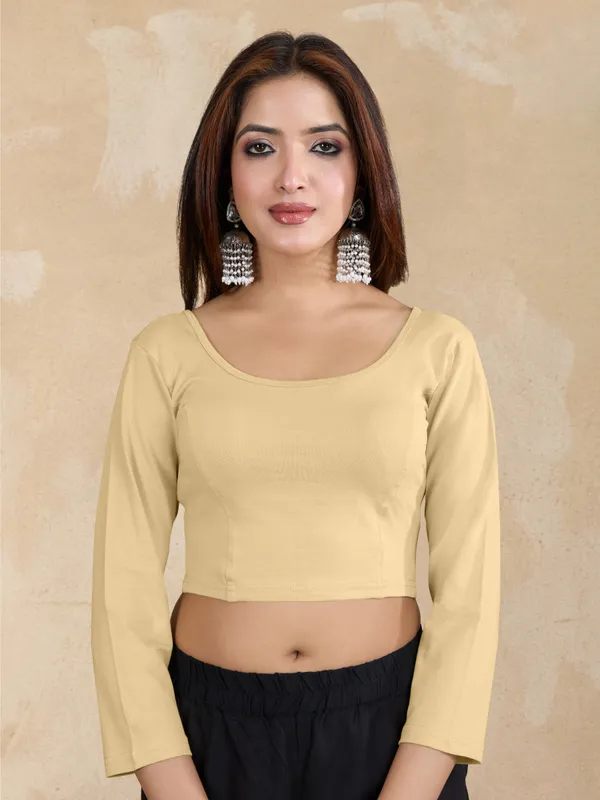 Beige_Pure_Cotton_Elastane_Stretchable_Readymade_Blouse