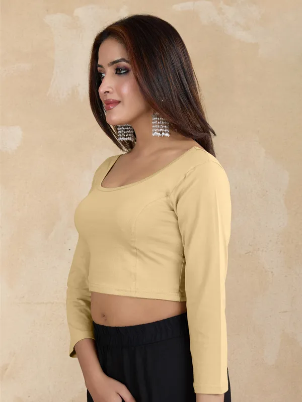 Beige_Pure_Cotton_Elastane_Stretchable_Readymade_Blouse