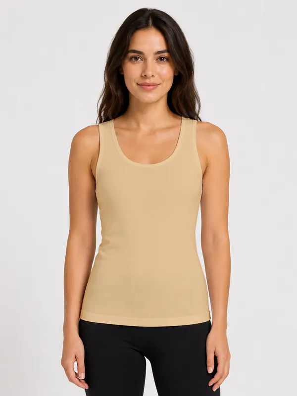 Beige_Sleeveless_Scoop_Neck_Regular_Length_Tank_Top_For_Women_-_Relaxed_Fit,_Soft_and_Breathable_Cotton