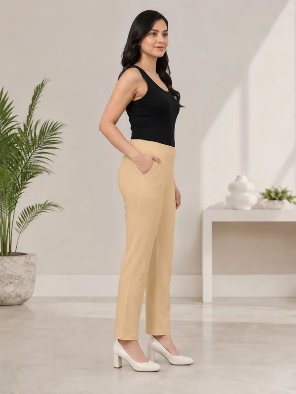 Beige_Super_Cotton_Stretch_Pants_Full_Length_for_Women_Breathable
