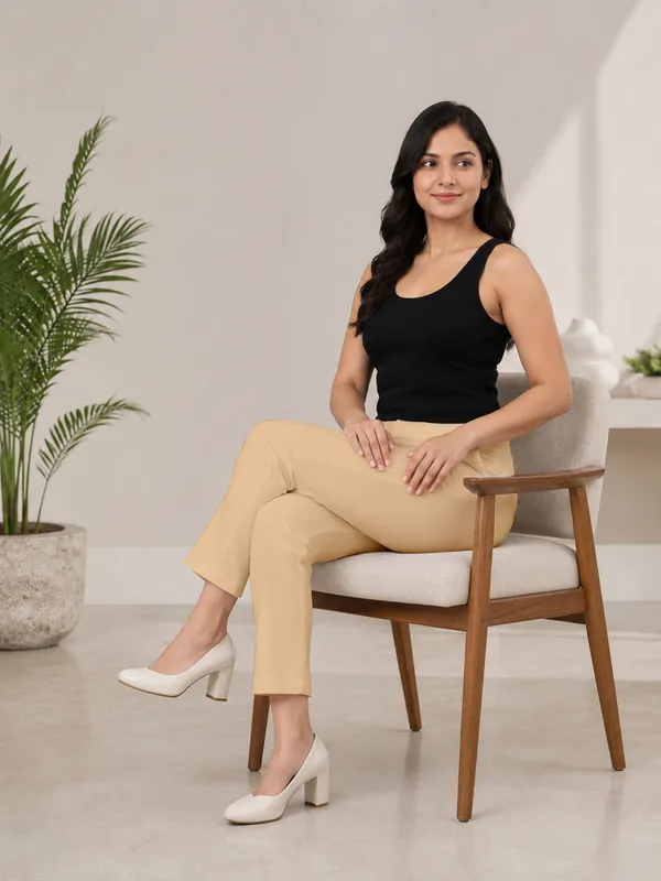 Beige_Super_Cotton_Stretch_Pants_Full_Length_for_Women_Breathable