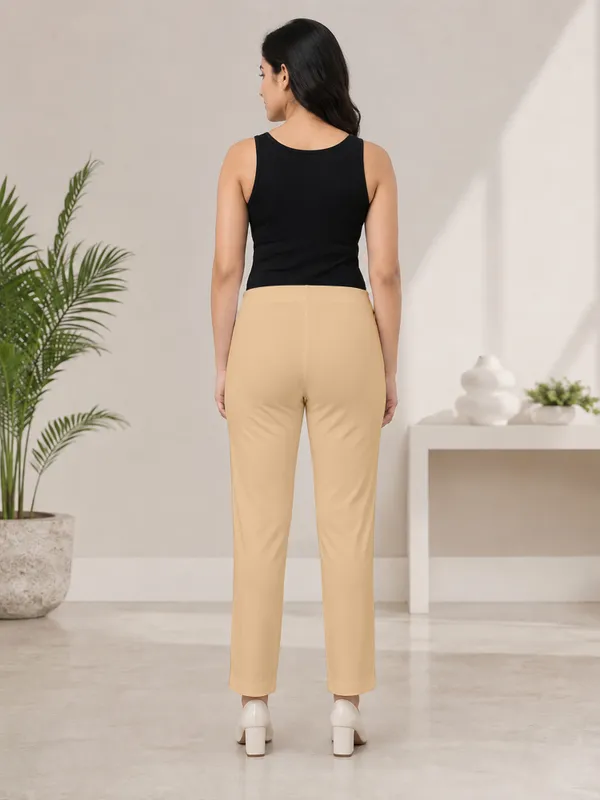 Beige_Super_Cotton_Stretch_Pants_Full_Length_for_Women_Breathable