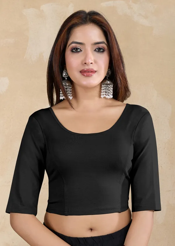 Black_Cotton_Elastane_Stretchable_Readymade_Blouse