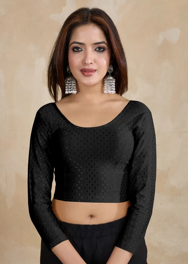 Black_Dobby_Pure_Cotton_Elastin_Stretchable_Readymade_Blouse