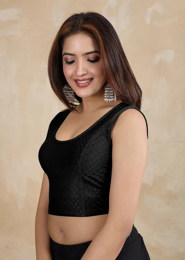 Black_Dobby_Pure_Cotton_Elastin_Stretchable_Readymade_Blouse