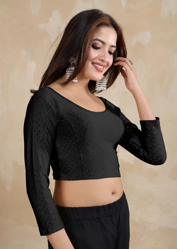 Black_Dobby_Pure_Cotton_Elastin_Stretchable_Readymade_Blouse