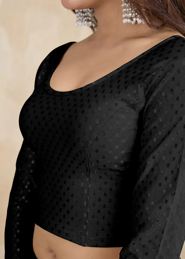 Black_Dobby_Pure_Cotton_Elastin_Stretchable_Readymade_Blouse