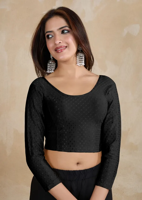Black_Dobby_Pure_Cotton_Elastin_Stretchable_Readymade_Blouse