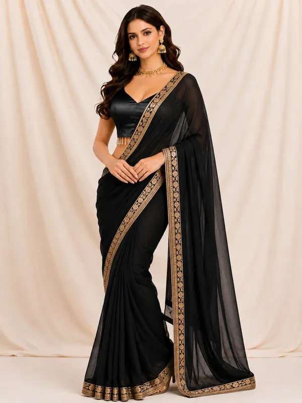 Black_Gaji_Silk_Sleeveless_Beads_Lace_Work_Ready_To_Wear_Blouse_For_Women