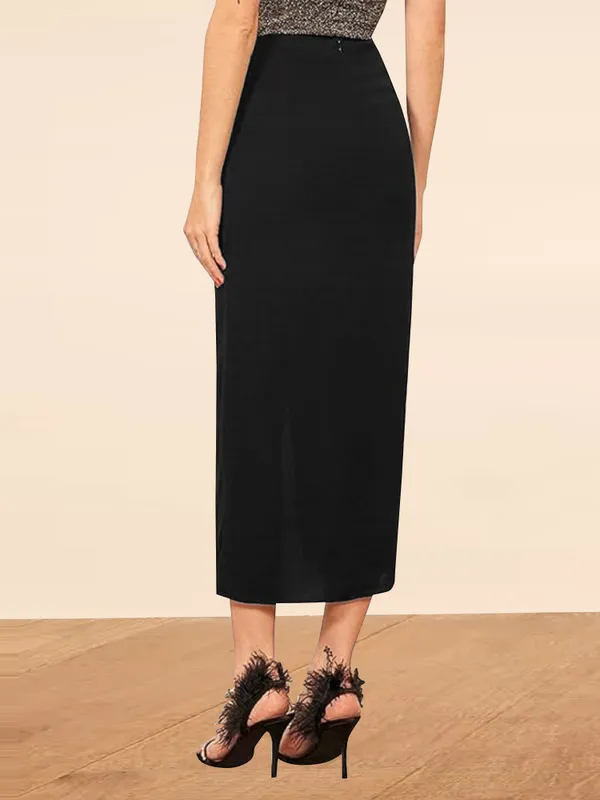 Black_Party_Wear_Lycra_Pencil_Skirt_�_High_Waist_Bodycon_Midi_Skirt_with_Front_Slit