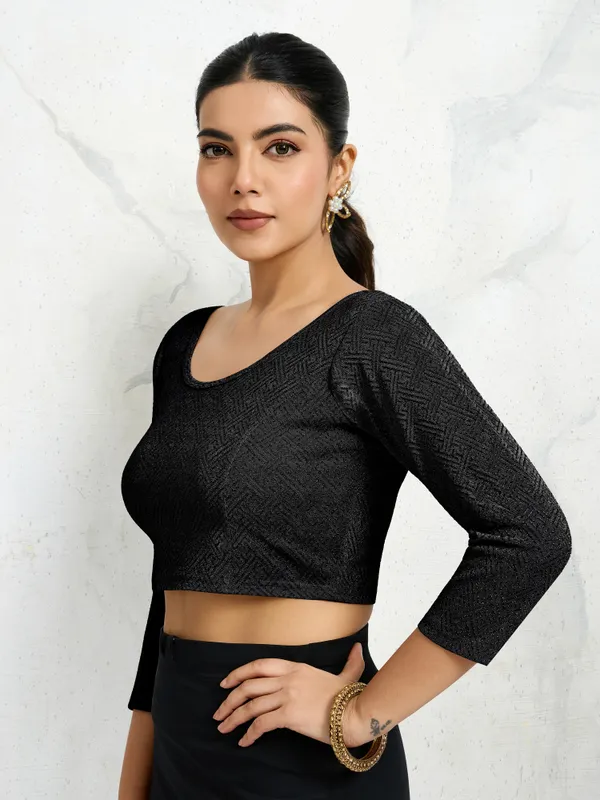 Black_Polyester_Elastane_Zari_Stretchable_Ready_to_Wear_Blouse_for_women