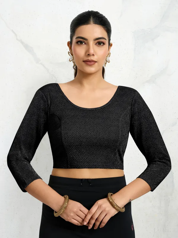 Black_Polyester_Elastane_Zari_Stretchable_Ready_to_Wear_Blouse_for_women