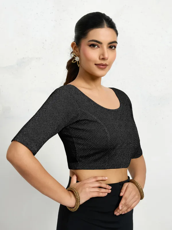 Black_Polyester_Elastane_Zari_Stretchable_Ready_to_Wear_Blouse_for_women