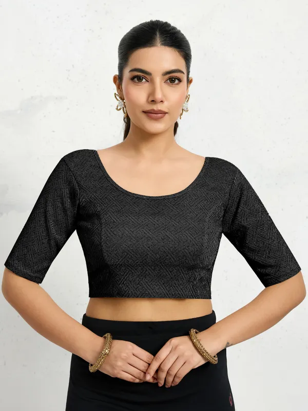 Black_Polyester_Elastane_Zari_Stretchable_Ready_to_Wear_Blouse_for_women