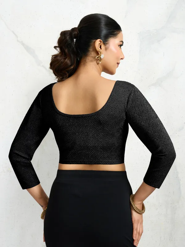 Black_Polyester_Elastane_Zari_Stretchable_Ready_to_Wear_Blouse_for_women