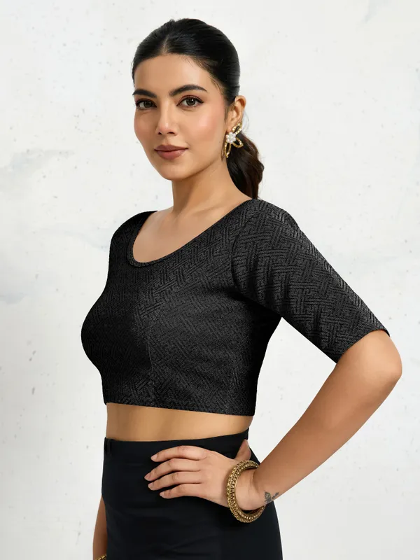 Black_Polyester_Elastane_Zari_Stretchable_Ready_to_Wear_Blouse_for_women