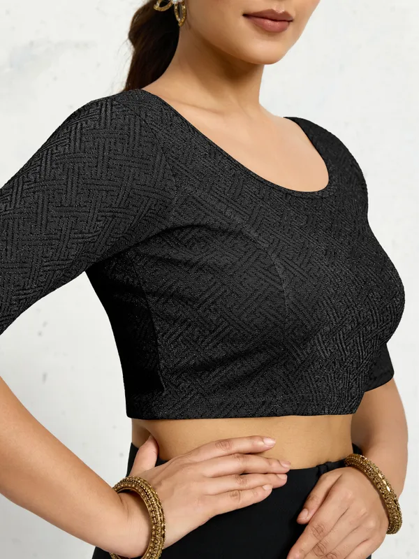 Black_Polyester_Elastane_Zari_Stretchable_Ready_to_Wear_Blouse_for_women