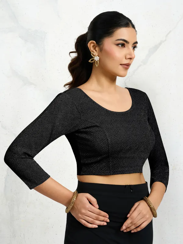 Black_Polyester_Elastane_Zari_Stretchable_Ready_to_Wear_Blouse_for_women