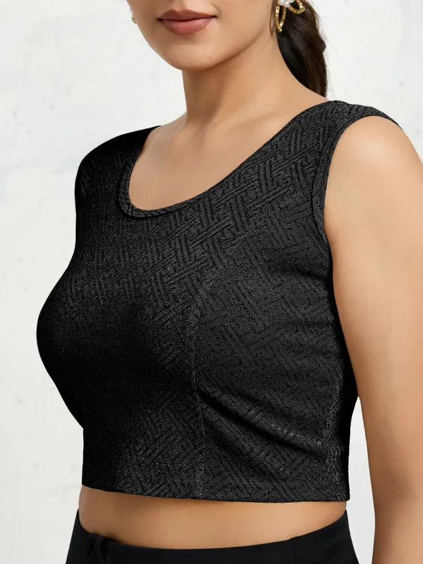 Black_Polyester_Elastane_Zari_Stretchable_Sleeveless_Ready_to_Wear_blouse_for_women