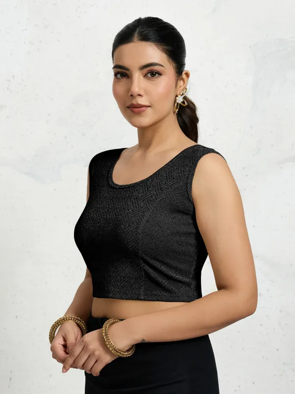 Black_Polyester_Elastane_Zari_Stretchable_Sleeveless_Ready_to_Wear_blouse_for_women